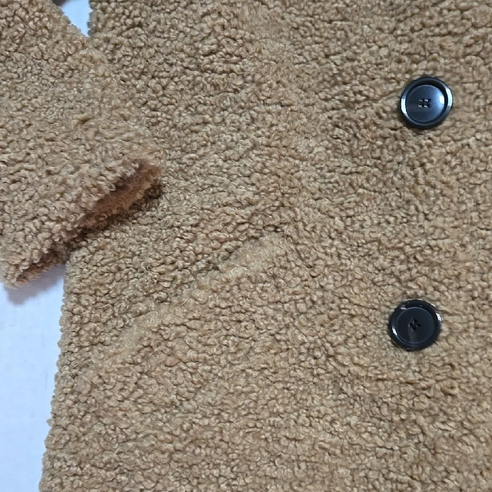 Zara Women's Tan Double-Breasted Teddy Coat Size M-L - Picture 7 of 13